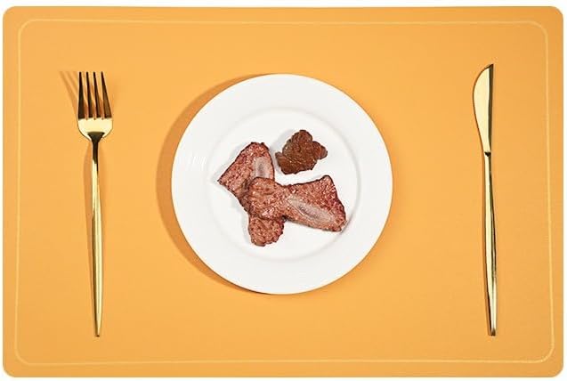 PU Leather Placemats Set of 4 - Waterproof Heat Resistant Dining Table Mats - Minimalist Non-Slip Coasters for Plates & Bowls 18x12 Inches (Yellow)