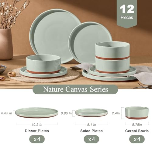 LIANYU 12 Piece Dinnerware Set for 4, Modern Style Stoneware Dinnerware Set - Image 2