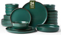 Famiware Mercury 24-Piece Dinnerware Set with Pasta Bowls, Dark Green by Famiware