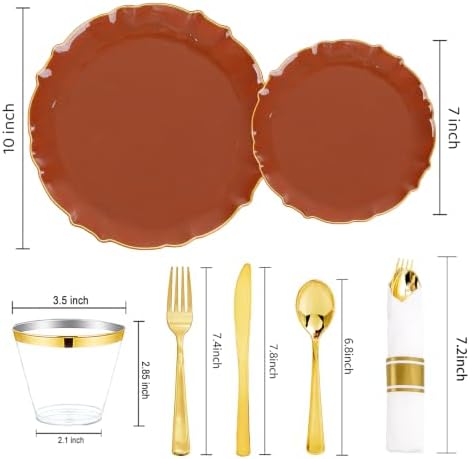 bUCLA 175PCS Terracotta Plates - 25 Guests Gold Rim for Party, Wedding - Image 2