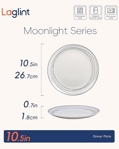 LaGlint 10.5 Inch Dinner Plate Set of 6, Blue Geometric Opal Glass - Image 4