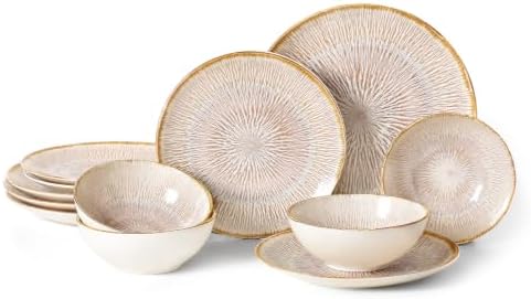 DOMICREVERY Ceramic Dinnerware Sets for 4, 12 pcs Plates and Bowls Sets by Unknown