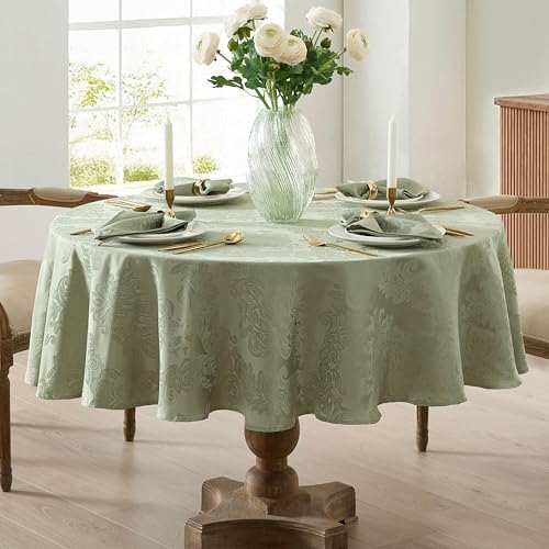 Newbridge Barcelona Damask Fabric Tablecloth, 70 Inch Round, Sage Green – No Iron, Soil Resistant Table Cover for Dining, Parties and Holidays - Image 2