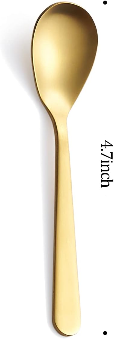 Matte Gold Demitasse Espresso Spoons, Stainless Steel Satin Finish Coffee Spoons, Mini Teaspoons, Sugar Spoons, 4.7-inch, Set of 6, 6-PIECE