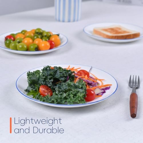 LaGlint 8.5 Inch Salad Plate Set of 6, Navy Blue Rim Opal Glass - Image 4