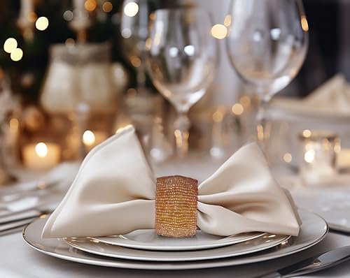 COTTON CRAFT Glitz Handmade Beaded Napkin Rings - Set of 12 - Champagne - Image 5