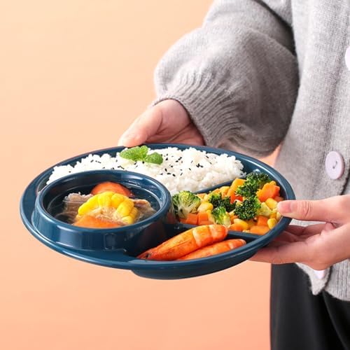 Unbreakable Divided Plates for Adults Portion Control Plates Set of 2 Dark Blue Round Plastic Dinner Plate 9 Inch for Camping Outdoor or Every Day Use - Image 2