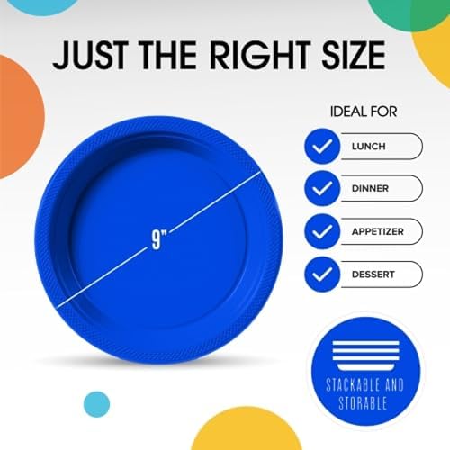 Party Solids Sturdy Dark Blue Plastic Plates 9" Party Plates 50 Pcs - Image 3