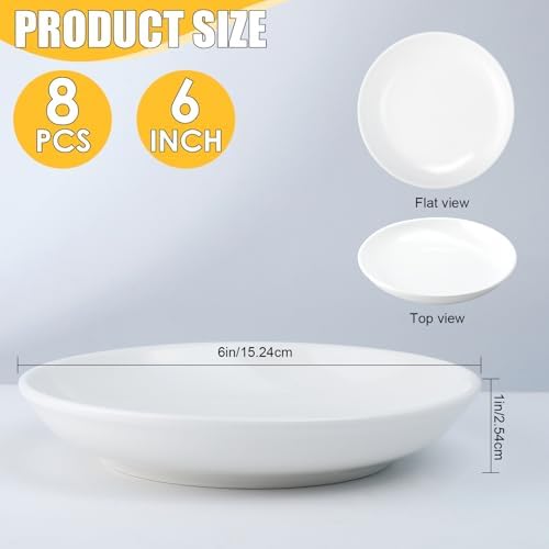8 Pack 6 Inch White Ceramic Dessert Plates, Round - Image 2