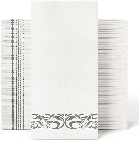 100 Silver and White Disposable Hand Towels, Paper Guest Towels for Parties by JOLLYCHEF