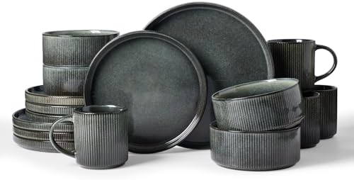 Famiware Star Dinnerware Sets with Mugs, Ceramic Plates and Bowls Set for 4 by Famiware