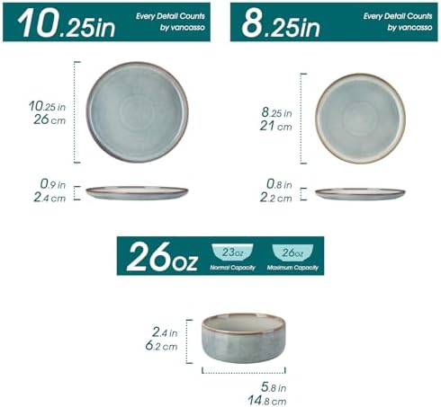 vancasso PLAYA Plates and Bowls Sets, 24 Pieces Light-Blue Dinnerware Sets for Kitchen, Reactive Glaze Dishes Set for 8, Dishwasher and Microwave Safe - Image 2
