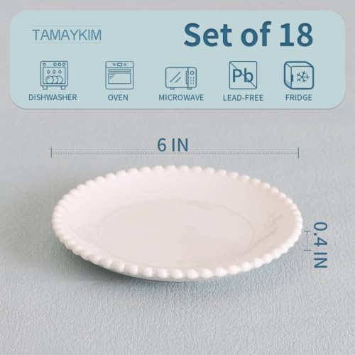 6 Inch Porcelain Dessert Plates, Round Mini Dinnerware Set of 18 - Image 2