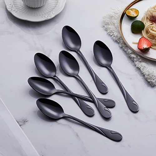 Black Dinner Spoon Set, Seeshine 7.6-inch Stainless Steel Shiny Black Soup Table Spoon Silverware, Set of 6 - Image 3