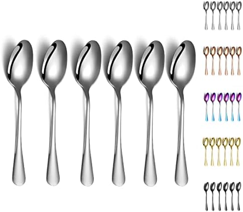 Dinner Spoons, Kyraton 6 Pieces 7.5" Stainless Steel Table Spoon, Soup Spoons, Dessert Spoons Sliverware Dishwasher Safe Set of 6 by Kyraton