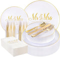 I00000 175 Pcs Gold Wedding Plastic Plates and Disposable Napkins Set by I00000