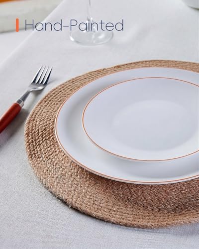 LaGlint 10.5 Inch Dinner Plate Set of 6, Orange Rim Opal Glass Plates - Image 5