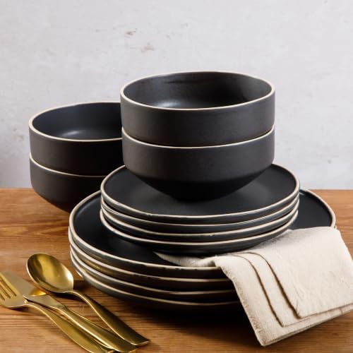 Gibson Elite Plates and Bowls Set, 12 Piece Dinnerware Set for 4, Black - Image 4