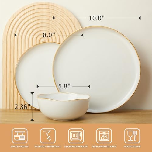 Pokini Extra Large Dinnerware Set for 12, 36 Pieces Ceramic Plates and Bowls Set, Kitchen Dish Set, Microwave & Dishwasher Safe Dishware, Ocean-Inspired Stoneware for Big Gatherings, White - Image 2