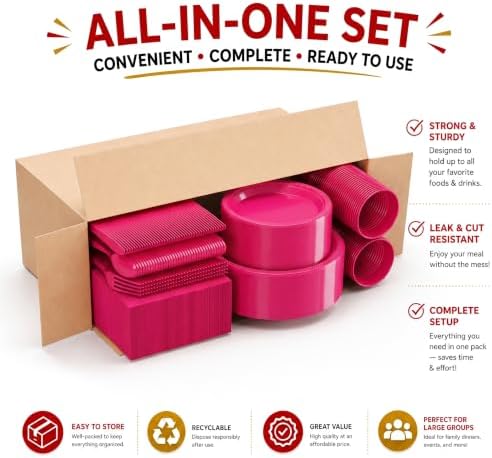 Exquisite 350 Pcs Hot Pink Plates and Napkins Party Supplies Plate Sets - Image 5