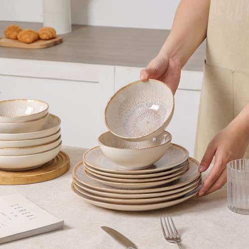 DOMICREVERY Ceramic Dinnerware sets for 4, 16 Pcs Plates and Bowls Sets - Image 4