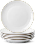 BTaT- White Porcelain Dinner Plates with Gold Rim, Set of 6, 10.5", Porcelain Dinner Plates by BrewToATea