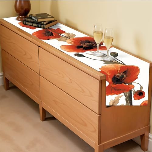 ANNA QUEEN Red Poppy Floral Table Runner and Placemats Set of 6, 13"x72" Table Runner with 12"x18" Washable Placemats, Bold Flower Dining Table Decor for 4 to 6 People Kitchen Decoration - Image 5