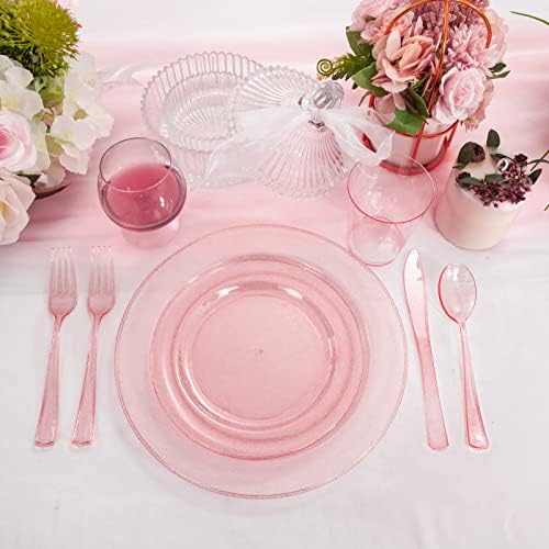 DaYammi 150Pcs Pink Plastic Plates with Silverware & Pink Cups for Party - Image 6