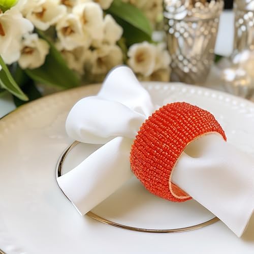 COTTON CRAFT Glitz Handmade Beaded Napkin Rings - Set of 12 - Rust - Image 5
