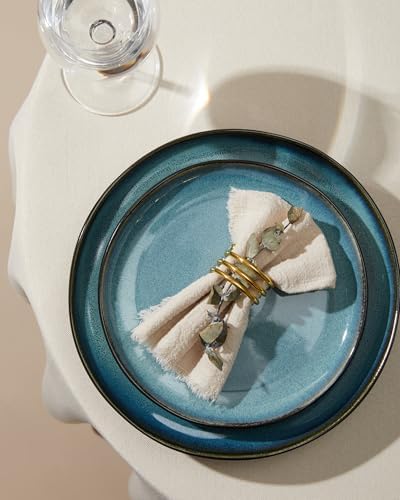 Pokini 10 Inch Ceramic Dinner Plates Set of 6, Wavy Rim Stoneware Plates - Image 6