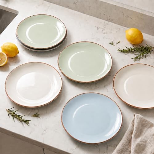 Dinner Plates Set of 6, 8 Inch Scratch Resistant Ceramic Plates, Pasta Plate, Salad Plate, for Main Course, Dishwasher and Microwave Safe, Cold Multicolor - Image 4