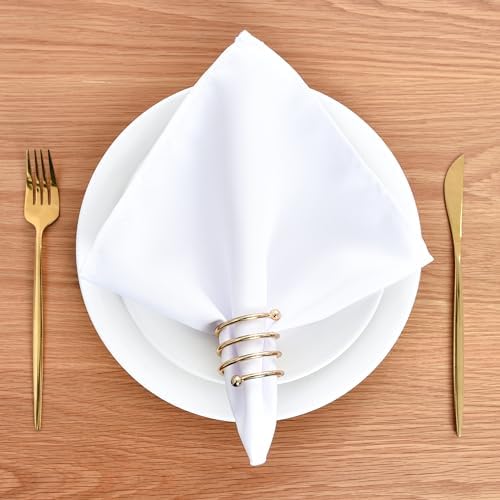 Wolkemer Set of 4 White Cloth Napkins 17 x 17 Inches Solid Washable Polyester Dinner Napkins with Hemmed Edges for Dinners Parties Weddings Banquets Events Table Decoration - Image 2