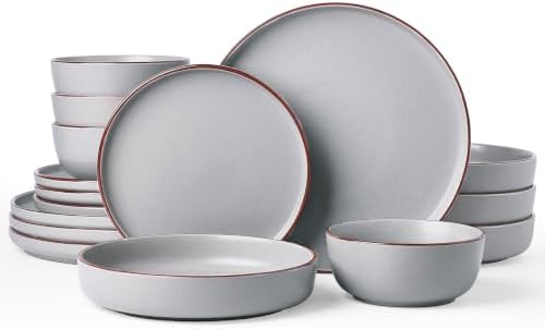 Famiware Mercury 16-Piece Dinnerware Set with Pasta Bowls,Light Grey by Famiware