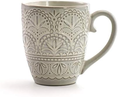 Elama White Lace 16 Piece Round Scallop Stoneware Dinnerware Set in White - Image 6