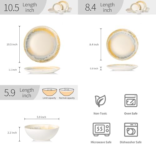 DOMICREVERY Ceramic Dinnerware Sets for 4, 12 pcs Plates and Bowls Sets - Image 3