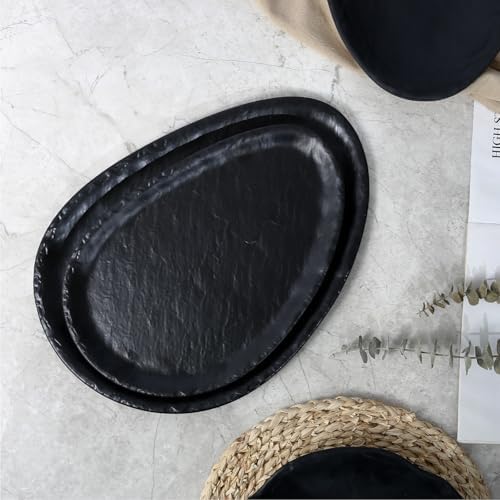 TP Melamine Serving Platters Set of 2, 12" and 14" Oval Serving Trays for Food, Fruits, Snacks, Appetizers and Desserts, Lightweight Plates Set for Home Parties Indoors & Outdoors, Black - Image 5