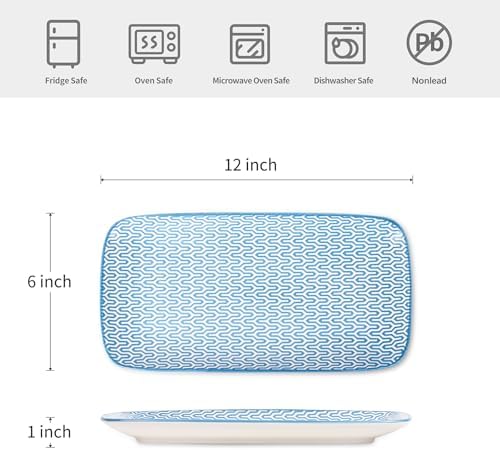 Selamica Ceramic Serving Platters, 12 Inch Serving Trays for Party Entertaining, Large Rectangular Serving Plates, Set of 6, Assorted Colors - Image 2