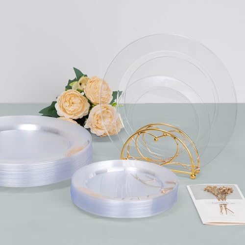 Bestluck 200PCS Clear Plastic Plates, Disposable Plates for 100 Guests - Image 3
