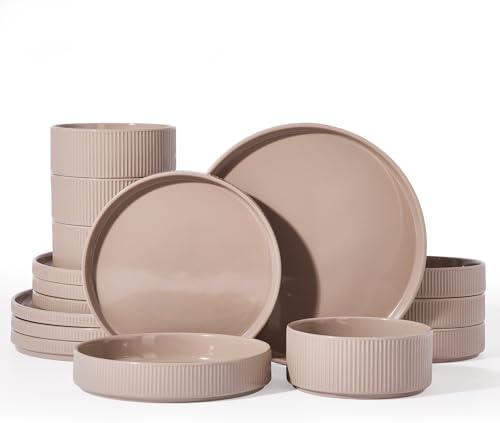 Famiware Star Stoneware Dinnerware Sets with Pasta Bowls, 16pc Dishes for 4 by Famiware