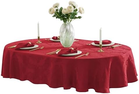 Newbridge Barcelona Damask Fabric Tablecloth, 60 x 84 Inch Oval, Red – No Iron, Soil Resistant Table Cover for Dining, Parties and Holidays - Image 6
