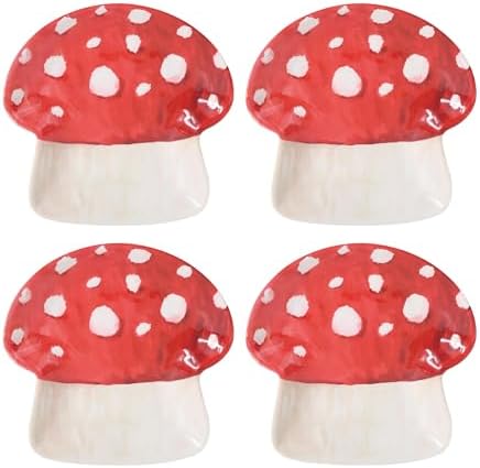 UP Mushroom Shaped Melamine Dessert Plates, Small Serving Plates, for Appetizer, Snacks, and Side Dishes, Red, 6 Inch, Set of 4 by UPware