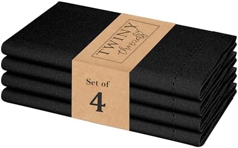 TWINY threads 4 Pcs 100% Cotton Cloth Napkins, 18"x18", Reusable, Black by TWINYThreads