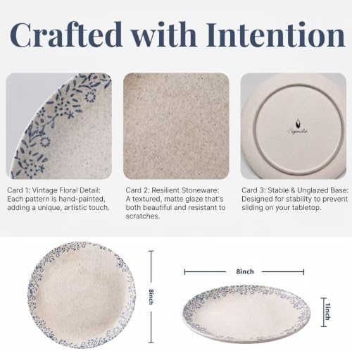 Ceramic Plates Set of 4, 8" Porcelain with Blue Floral Border - Image 7