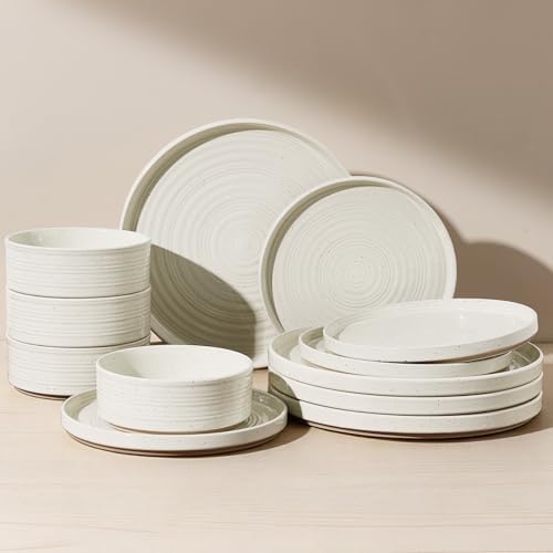 Stoneware Dinnerware Sets, Plates, Bowls, Dishes Set for 4 by FamiwarePremium