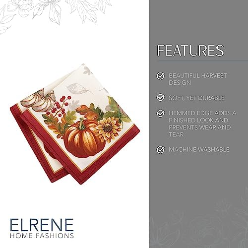 Elrene Home Fashions Swaying Leaves Bordered Fall Napkins, Seasonal Dinner Napkins for Formal or Everyday Use, 17" x 17", Set of 8 - Image 3