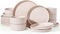Famiware Stoneware Dishes Dinnerware Sets for 6, Plates and Bowls with Trim by Famiware