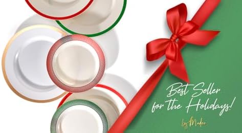 By Madee HEAVYWEIGHT Red Christmas Disposable Dinnerware Set 175 Pcs - Image 6