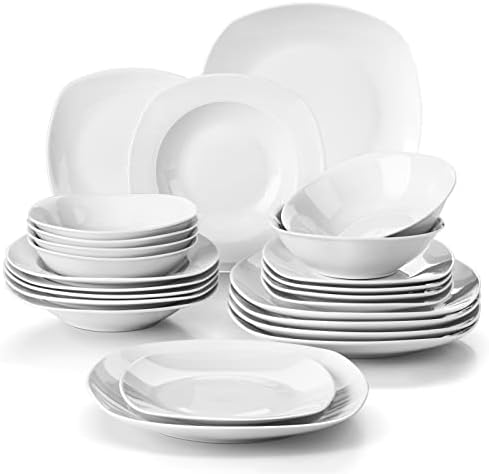 MALACASA Dinnerware Sets, 24-Piece Porcelain Square Dishes, Grey White Ceramic Dish Set for 6, Chip and Scratch Resistant Plates and Bowls Sets, Series ELISA by MALACASA