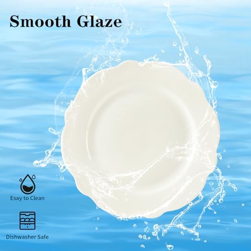 6" White Porcelain Small Dinner Plates Leave Wave Rim Set of 18 - Image 7