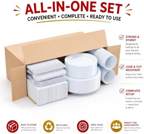 Exquisite 182 Pcs White Plates and Napkins Party Supplies Plate Sets - Image 6